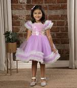 frilled cap sleeves and sequin body party dress for baby girls - - Purple