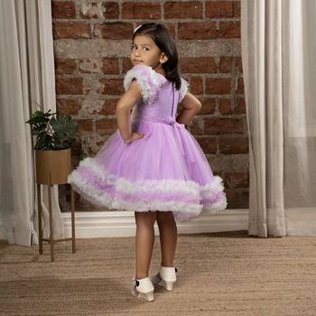 frilled cap sleeves and sequin body party dress for baby girls - - Purple 2