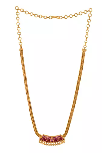 Radha's creations golden necklace with U-shape ruby pendant  one gram gold