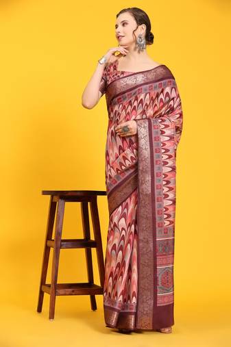 Geometric Printed Silk Blend Saree