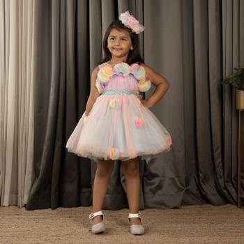 All over Flower Applique princess Frock - Multicolor 1