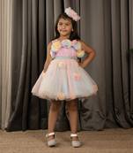 All over Flower Applique princess Frock - Multicolor