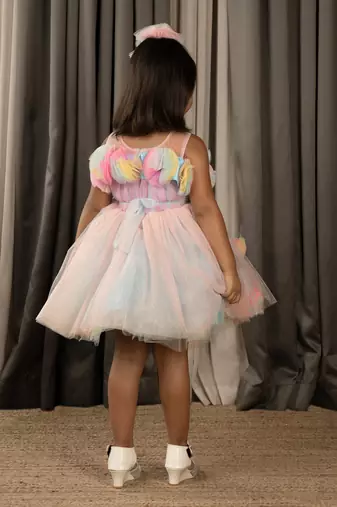 All over Flower Applique princess Frock - Multicolor
