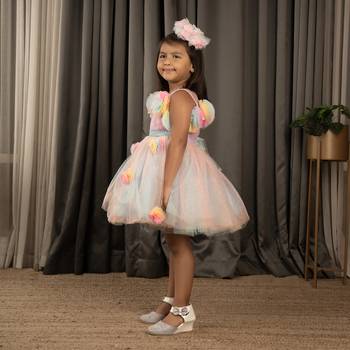All over Flower Applique princess Frock - Multicolor 3