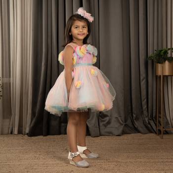All over Flower Applique princess Frock - Multicolor 4