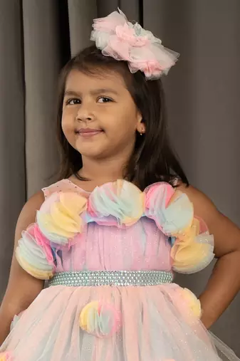 All over Flower Applique princess Frock - Multicolor
