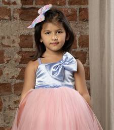satin bow Detailed High and Low Party Frock for girls - Blue & Pink