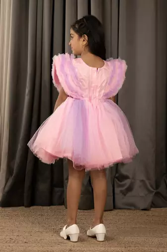 Sequin body and  ruffled Angel sleeves fit and flare frock for baby Girls - Pink