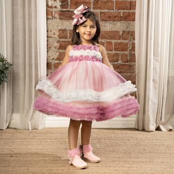 flower embelished Sleeveless Multi Layered Party Dress for girls - Purple 1