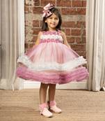 flower embelished Sleeveless Multi Layered Party Dress for girls - Purple