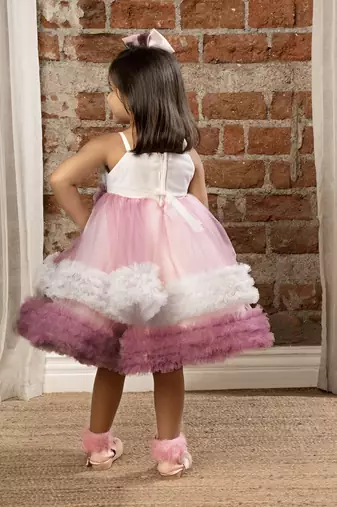 flower embelished Sleeveless Multi Layered Party Dress for girls - Purple