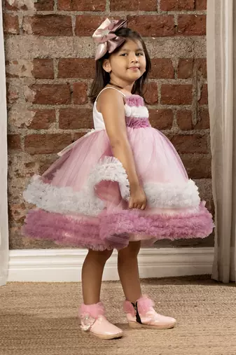flower embelished Sleeveless Multi Layered Party Dress for girls - Purple
