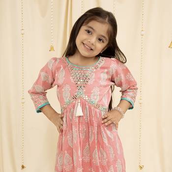 Babypink block print and embroirdered Garara set 5