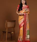 Musterd Yellow Kalamkari Printed Saree