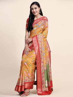 Musterd Yellow Kalamkari Printed Saree 4