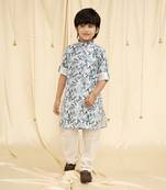 full sleeves printed kurta and pyjama set for boys - Blue, White