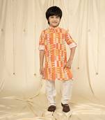 full sleeves printed kurta and pyjama set for boys - Orange