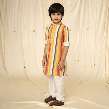 full sleeves printed kurta and pyjama set for boys - Yellow, Red, White 1