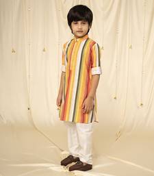 full sleeves printed kurta and pyjama set for boys - Yellow, Red, White