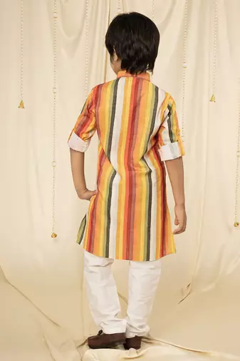 full sleeves printed kurta and pyjama set for boys - Yellow, Red, White