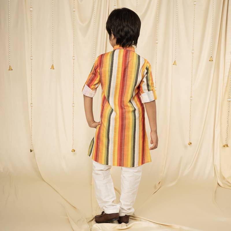full sleeves printed kurta and pyjama set for boys - Yellow, Red, White