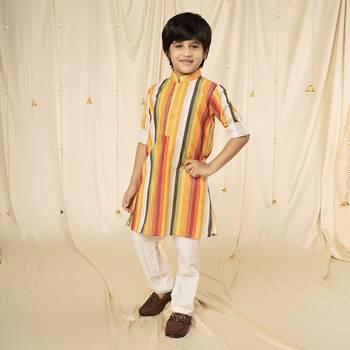 full sleeves printed kurta and pyjama set for boys - Yellow, Red, White 3