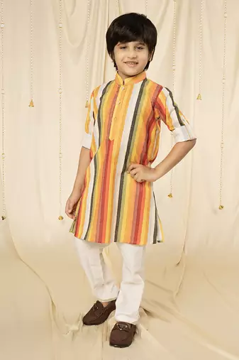 full sleeves printed kurta and pyjama set for boys - Yellow, Red, White