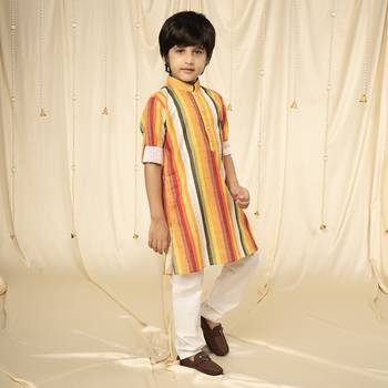 full sleeves printed kurta and pyjama set for boys - Yellow, Red, White 4