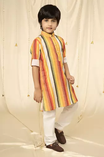 full sleeves printed kurta and pyjama set for boys - Yellow, Red, White
