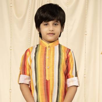 full sleeves printed kurta and pyjama set for boys - Yellow, Red, White 5