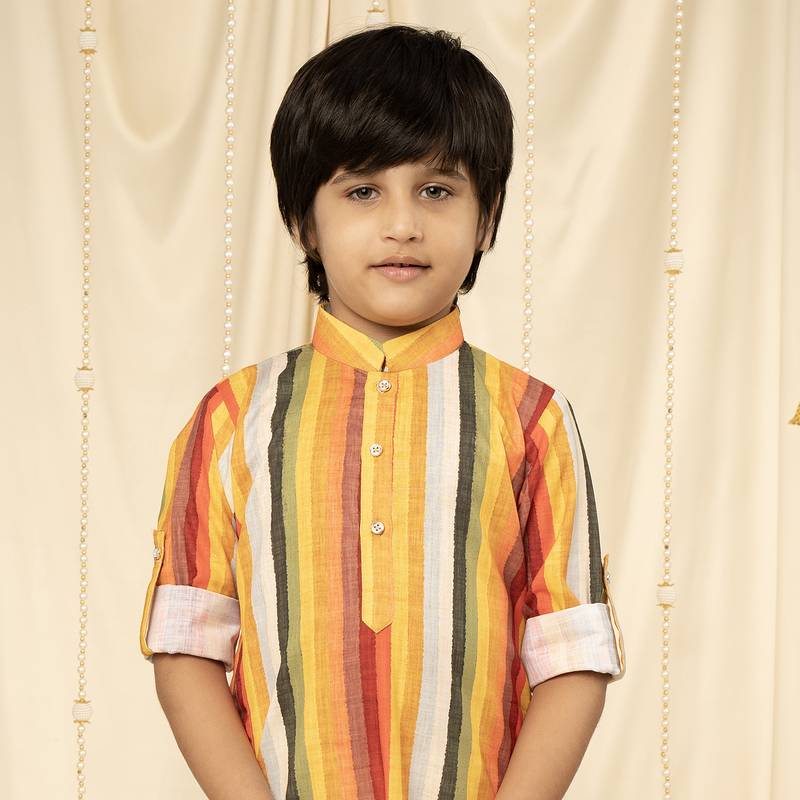 full sleeves printed kurta and pyjama set for boys - Yellow, Red, White