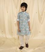 full sleeves printed kurta and pyjama set for boys - Blue