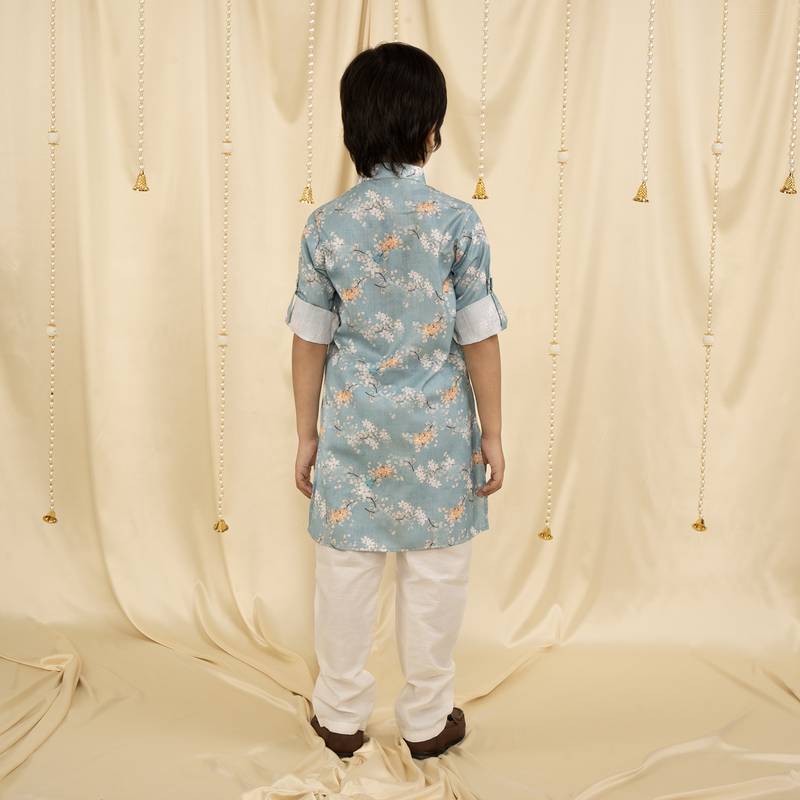 full sleeves printed kurta and pyjama set for boys - Blue