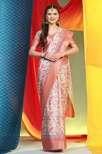 Floral Silk Blend Saree