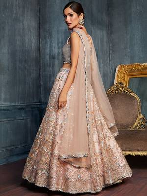 beige sequins net lehenga set choli with dupatta with dupatta 2