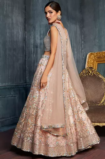 beige sequins net lehenga set choli with dupatta with dupatta