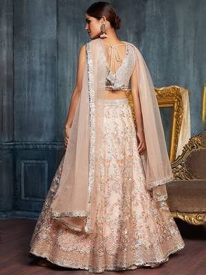 beige sequins net lehenga set choli with dupatta with dupatta 3
