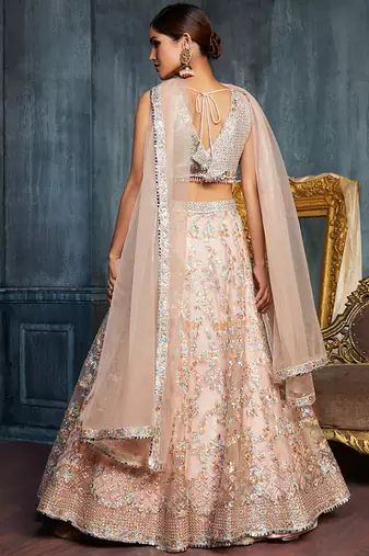 beige sequins net lehenga set choli with dupatta with dupatta