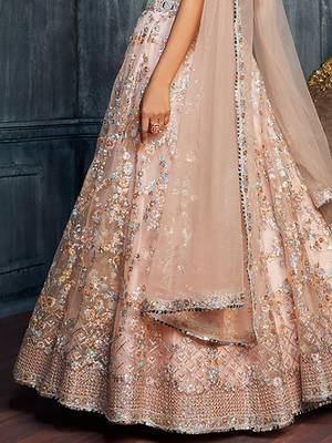 beige sequins net lehenga set choli with dupatta with dupatta 4