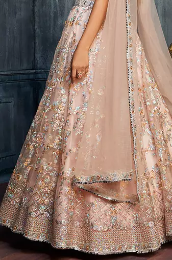 beige sequins net lehenga set choli with dupatta with dupatta