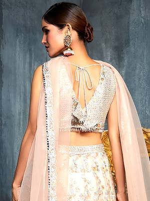 beige sequins net lehenga set choli with dupatta with dupatta 5