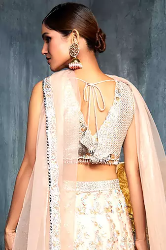 beige sequins net lehenga set choli with dupatta with dupatta