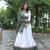 Voolka White and Green Riyon Cotton Lehenga Choli Set with Printed Design