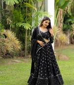 Voolka Black Georgette Lehenga Choli Set with Exquisite Thread Embroidery