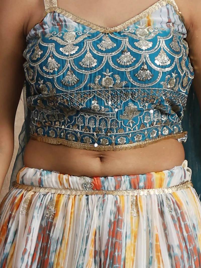 Enchanting White & Rama Sequins Chinon Festival Wear Lehenga Choli