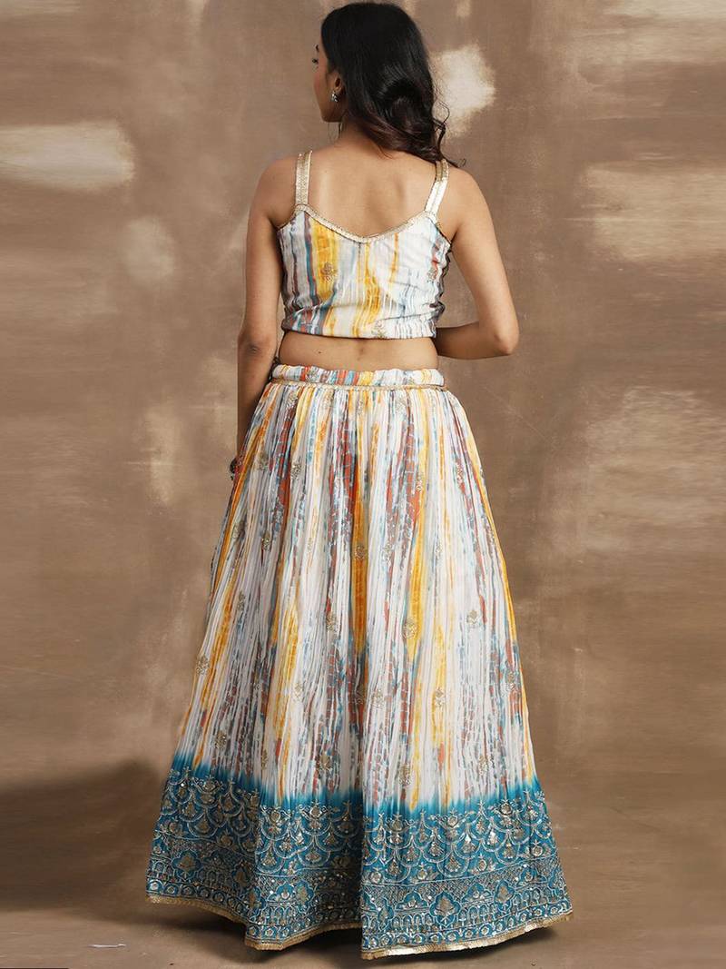 Enchanting White & Rama Sequins Chinon Festival Wear Lehenga Choli