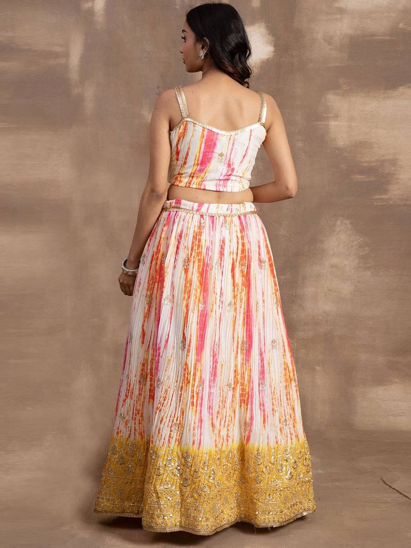 Enchanting White & Yellow Sequins Chinon Festival Wear Lehenga Choli