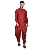 PRINTCULTR Mens Silk Blend Loop Button Solid Kurta And Harem Salwar Pants,