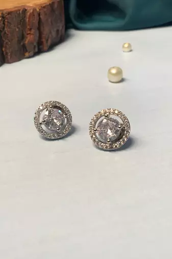 White silver plated stud earring
