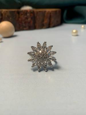 Charming floral silver plated american diamond ring 1